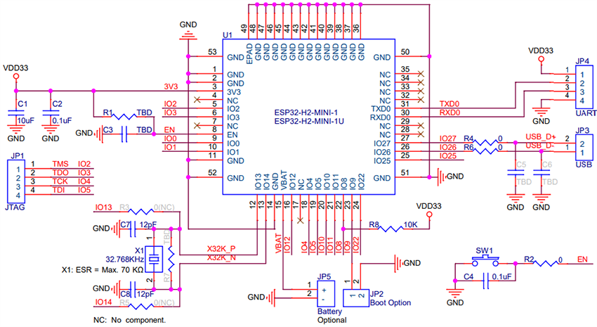 Schematic - Espressif Systems ESP32-H2-MINI-1x BLE & IEEE 802.15.4 Modules